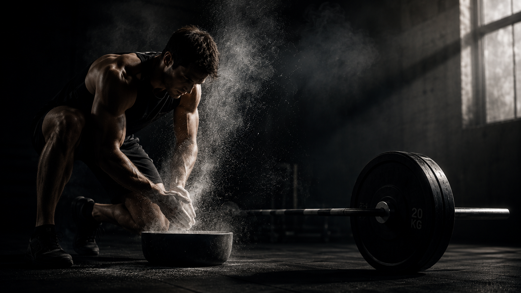 Athlete chalking up before a heavy lift