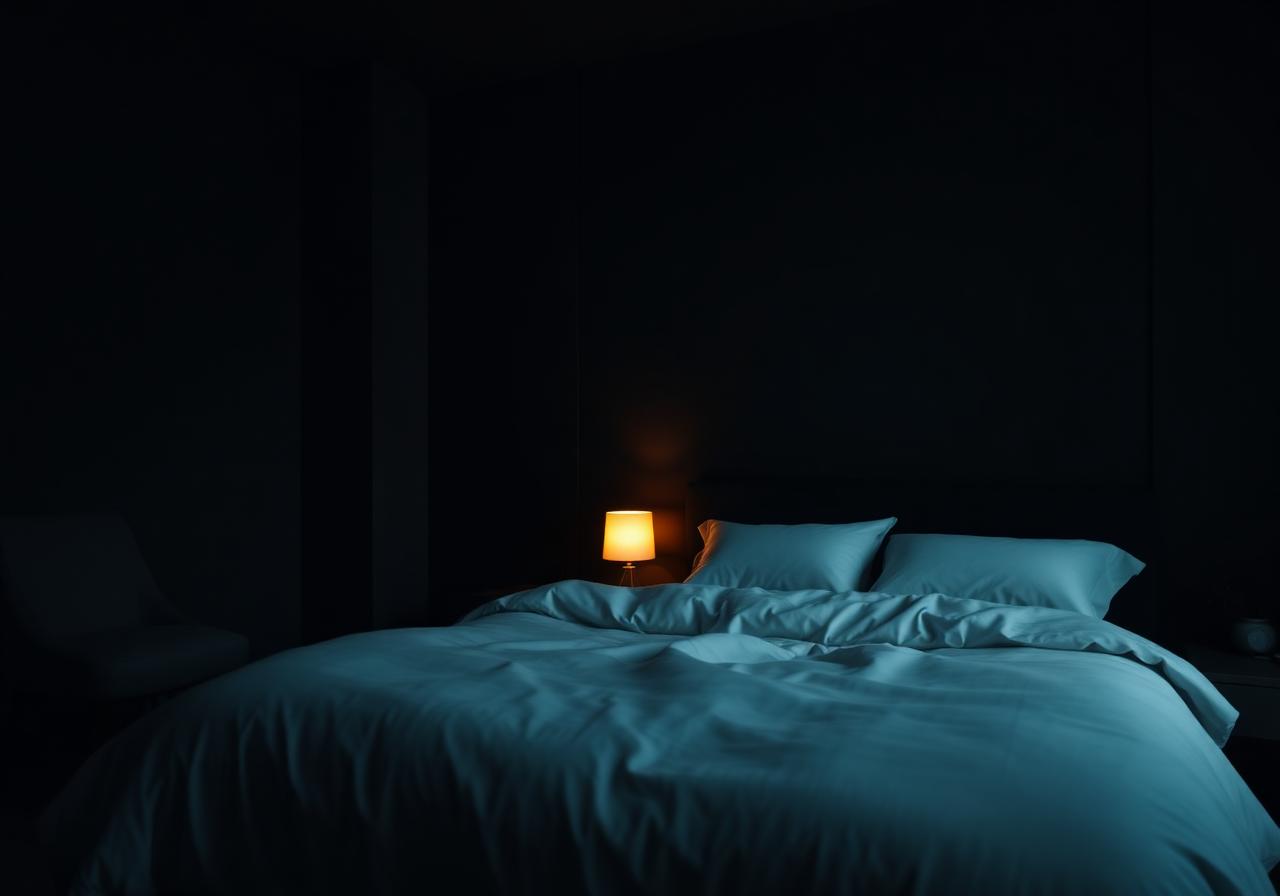 Dark premium bedroom with low warm light