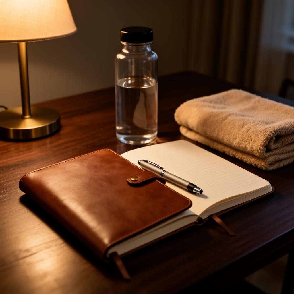 Quiet Sunday evening recovery setup with journal